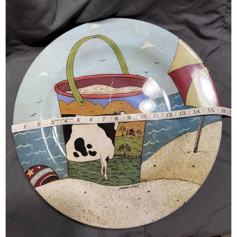 ONEIDA Melamine 16 in Round Beach Pictorial Multicolor Tray Platter Plate